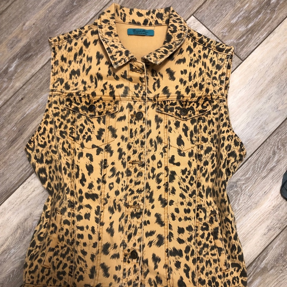 Cheetah print denim jean vest